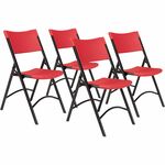 National Public Seating 600 Series Folding Chairs - Powder Coated, Black Frame Color - Steel Frame Material - Four-legged Base - Red - Plastic Resin, Steel, Metal - 4 / Carton NPS640