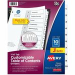 Avery Dividers, 10 Tabs, Ready Index (3 Sets of 11077) - 30 x Divider(s) - 30 Tab(s) - Digit - 1-10 - 10 Tab(s)/Set - 8.5" Divider Width x 11" Divider Length - 3 Hole Punched - White Paper Divider - White Paper Tab(s) - 20% - Hole-punched, Printable, Hole AVE11077