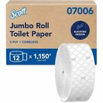 Scott Coreless High-Capacity Jumbo Roll Toilet Paper with Elevated Design - 2 Ply - 3.78" Width x 1150 ft Length - White - Fiber - 12 / Carton KCC07006
