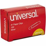 Universal Paper Clips, #1, Smooth Silver, 100/Box - No. 1 - 1.3" Length - Silver - Steel Wire - 100 / Box UNV72210BX
