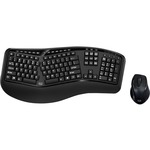 Adesso Wireless Ergonomic Keyboard and Laser Mouse - USB Membrane Wireless RF 2.40 GHz Keyboard - 105 Key - English (US) - Black - USB Wireless RF Mouse - Laser - 1600 dpi - Scroll Wheel - Black - Play/Pause, Previous Track, Next Track, Volume Up, Volume  ADEWKB1500GB