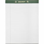 SKILCRAFT&reg; Chlorine-Free Writing Pads - 50 Sheets - Strip - Front Ruling Surface - Legal Ruled Front Ruling - 0.31" Ruled - Double Line Red Margin - 20 lb Basis Weight - 8 1/2" x 11 3/4" Sheet Size - White Paper - Green Binding - Perforated, Chlorine- NSN5169627