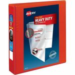 Avery&reg; Heavy-Duty View 3 Ring Binder - 1 1/2" Binder Capacity - Letter - 8 1/2" x 11" Sheet Size - 400 Sheet Capacity - 400 x 1.50" Ring - Fastener: Ring - Pocket: 4, Internal - Polypropylene - Red - Recycled - Adhesive, Clear Overlay, Heavy Duty, Loc AVE79171