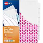 Avery&reg; Big Tab Plastic Dividers with Pockets, 8-Tab - 8 x Divider(s) - 8 Tab(s) - 8 Tab(s)/Set - 9.3" Divider Width x 11.25" Divider Length - 3 Hole Punched - Multicolor Plastic Divider - Clear Plastic Tab(s) - PVC-free, Hole-punched, Insertable, Cust AVE07709
