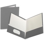 Oxford Showfolio Letter Pocket Folder - 8 1/2" x 11" - 100 Sheets Capacity - 2 Internal Pocket - Gray - Die-cut, High Gloss, Laminated, CD Holder, Soil Resistant, Moisture Resistant - 25 / Box OXF51705
