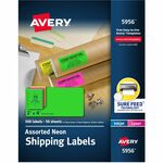 Avery&reg; 2"x 4" Neon Shipping Labels with Sure Feed, 500 Labels (5956) - x 2" Width x 4" Length - Permanent Adhesive - Rectangle - Inkjet, Laser - Matte - Neon Green, Neon Yellow, Neon Magenta - Paper - 10 / Sheet - 50 Total Sheets - 500 Total Label(s)  AVE5956