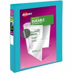 Avery&reg; Durable View Binders with Slant Rings - 1" Binder Capacity - Letter - 8 1/2" x 11" Sheet Size - 250 Sheet Capacity - 1 2/5" Spine Width - 250 x 1" Ring - Fastener: Slant Ring - Pocket: 2, Internal - Polypropylene - Aqua - Adhesive, Durable, Fle AVE17295