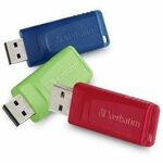 Verbatim 16GB Store 'n' Go USB Flash Drive - 3pk - Red, Green, Blue - 16 GB - USB 2.0 Type A - Blue, Green, Red - Lifetime Warranty - 3 / Pack VER99122