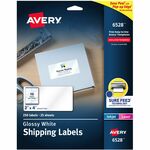 Avery&reg; Shipping Labels, Glossy White, 2" x 4" , 250 Total (6528) - x 2" Width x 4" Length - Permanent Adhesive - Rectangle - Inkjet, Laser - Glossy - White - Paper - 10 / Sheet - 25 Total Sheets - 250 Total Label(s) - For Label Printer - 250 / Pack AVE6528
