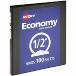 Avery Economy View Binder - 1/2" Binder Capacity - Letter - 8 1/2" x 11" Sheet Size - 100 Sheet Capacity - Fastener(s): 3 x Round Ring - Pocket(s): 2, Internal - Vinyl, Chipboard - Black - 1 lb - Gap-free Ring, Exposed Rivet, Non Locking Mechanism, C AVE05705BD