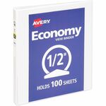 Avery Economy View Binder - 1/2" Binder Capacity - Letter - 8 1/2" x 11" Sheet Size - 100 Sheet Capacity - Fastener(s): 3 x Round Ring - Pocket(s): 2, Internal - Vinyl, Chipboard - White - 13.12 lb - Gap-free Ring, Exposed Rivet, Non Locking Mechanis AVE05706BD