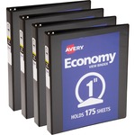 Avery Economy View Binder - 1" Binder Capacity - Letter - 8 1/2" x 11" Sheet Size - 175 Sheet Capacity - Fastener(s): 3 x Round Ring - Pocket(s): 2, Internal - Vinyl, Chipboard - Black - 15.84 oz - Gap-free Ring, Exposed Rivet, Non Locking Mechanism, AVE05710BD