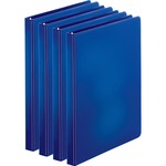 Business Source Basic Round Ring Binders - 1/2" Binder Capacity - Letter - 8 1/2" x 11" Sheet Size - 125 Sheet Capacity - 3 Ring - Fastener: Round Ring - Pocket: Internal - Chipboard, Polypropylene - Dark Blue - Exposed Rivet, Sturdy - 4 / Bundle BSN28525BD