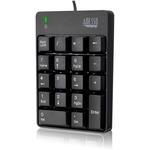 Adesso USB Spill Resistant 18-Key Numeric Keypad - Cable Connectivity - USB Interface - 18 Key(s) - Windows 10, Windows 8, Windows 7 - English (US) - Computer - PC - Membrane Keyswitch - Black ADEAKB601UB