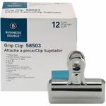 Business Source Bulldog Grip Clips - No. 4 - 3" Width - for Paper - Heavy Duty - Silver - 12 / Box BSN58503