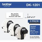 Brother Thermal Die-Cut Standard Address Labels - 1 9/64" Width x 3 1/2" Length - White - Paper - 400 / Roll - 1200 Total Label(s) - 3 / Pack BRTDK12013PK