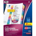 Avery A-Z Dividers, 26 Tabs, Ready Index (6 Sets of 11832) - 156 x Divider(s) - 156 Tab(s) - Alphabet - A-Z, Table of Contents - 26 Tab(s)/Set - 8.5" Divider Width x 11" Divider Length - 3 Hole Punched - White Paper Divider - Multicolor Paper Tab(s) - Hol AVE11832