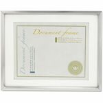 Universal Products Document Frame - 14" x 11" Frame Size - Holds 8.50" x 11" Insert - Rectangle - Portrait, Landscape - Brushed Metal - Plastic - Metallic Silver, White - 1 Each UNV76854