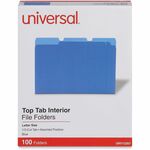 Universal 1/3 Tab Cut Letter Recycled Top Tab File Folder - 8 1/2" x 11" - Assorted Tab Position - 11 pt. - Stock - Blue - 10% Recycled - 100 / Box UNV12301