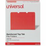 Universal 1/3 Tab Cut Letter Recycled Top Tab File Folder - 8 1/2" x 11" - 1" Expansion - Assorted Tab Position - 11 pt. - Stock - Red - 10% Recycled - 100 / Box UNV16163