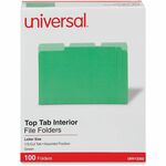 Universal 1/3 Tab Cut Letter Recycled Top Tab File Folder - 8 1/2" x 11" - Assorted Tab Position - 11 pt. - Stock - Green - 10% Recycled - 100 / Box UNV12302