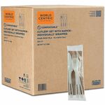 World Centric TPLA Wrapped Cutlery Set - Cutlery Set - 1 x Spoon - 1 x Fork - 1 x Knife - Dishwasher Safe - Talc-filled Polylactic Acid (TPLA) - Light Beige - 250 / Carton WORASPSTN