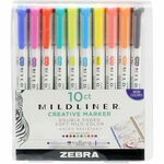 Zebra MILDLINER Dual Ended Creative Marker - Mild Lavender, Mild Spring Green, Mild Citrus Green, Mild Marigold, Mild Fuchsia, Mild Dark Gray, Mild Cyan, Mild Coral Pink, Mild Apricot, Mild Lemon Yellow Ink - Water Based - White Plastic Barrel - 1 Pack ZEB78501