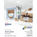 Avery Sure Feed Printable Glossy White Labels - - HeightPermanent Adhesive - Oval - Laser, Inkjet - White - Paper - 18 / Sheet - 90 Total Sheets - 450 Total Label(s) - 90 / Pack - 5 / Carton AVE22814