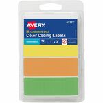 Avery Rectangular Removable Color Coding Labels on Small Sheets - 1" Height x 1" Width x 3" Length - Removable Adhesive - Rectangle - Neon Yellow, Neon Orange, Neon Green - Paper - 3 / Sheet - 24 Total Sheets - 72 Total Label(s) - Removable, Residue- AVE06722