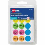 Avery&reg; Garage Sale Labels on Small Sheets - 3/4" Diameter - Removable Adhesive - Round - Matte - Neon Blue, Neon Green, Neon Orange, Neon Pink, Neon Yellow, Assorted - Paper - 15 / Sheet - 21 Total Sheets - 11340 Total Label(s) - 315/Pack - 1 Carton AVE06725
