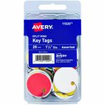 Avery&reg; 1-1/4" Key Tags, Split Ring, Assorted Colors, 25 Tags (11020) - 1.25" Diameter - Round - Metal Ring Fastener - Card Stock - Assorted - 25 / Pack AVE11020