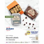 Avery Print-To-The-Edge Kraft Brown Labels - - HeightPermanent Adhesive - Round - Laser, Inkjet - Kraft Brown - Paper - 9 / Sheet - 50 Total Sheets - 450 Total Label(s) - 90 / Pack - 5 / Carton AVE22818
