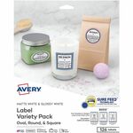 Avery Sure Feed Label Variety Pack - - HeightPermanent Adhesive - Assorted, Round, Oval, Square - Laser, Inkjet - White - Paper - 14 / Sheet - 48 Total Sheets - 630 Total Label(s) - 126 / Pack - 5 / Carton AVE80510