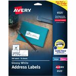 Avery Easy Peel Glossy Address Labels - 1" Width x 2 5/8" Length - Permanent Adhesive - Rectangle - Laser, Inkjet - Glossy - White - Paper - 30 / Sheet - 10 Total Sheets - 300 Total Label(s) - Permanent Adhesive, Peel & Stick, Pop Up Edge - 1500 / Ca AVE06525