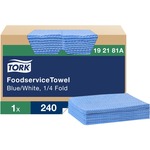 TORK Foodservice Towels - 1 Ply - Quarter-fold - 13" Width x 21" Length - Blue, White - Viscose, Cotton - 1 Carton TRK192181A