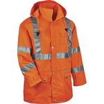 Ergodyne 8365 Type R Class 3 Rain Jacket - Recommended for: Construction, Utility, Emergency, Airline Crew, Railway Worker, Survey Crew - Extra Large - Drawstring Closure Closure - Polyurethane, Polyurethane - Orange - Breathable, Mic Tab, Durable, Water  EGO24315