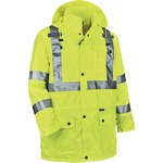 Ergodyne 8365 Type R Class 3 Rain Jacket - Recommended for: Construction, Utility, Emergency, Airline Crew, Railway Worker, Survey Crew - Extra Large - Drawstring Closure Closure - Polyurethane, Polyurethane - Lime - Breathable, Mic Tab, Durable, Water Pr EGO24325