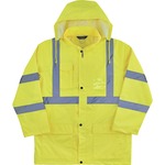 Ergodyne 8366 Lightweight Hi-Vis Rain Jacket - Type R, Class 3 - Recommended for: Construction, Utility, Emergency, Airline Crew, Railway Worker, Survey Crew - 2-Xtra Large - Hook & Loop Wrist - Drawstring Closure Closure - Polyurethane, 150D Oxford Polye EGO24336