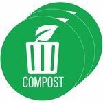 HLS Commercial Refuse Bin Icon Sticker - Waterproof - Compost - 1/10" Height x 4" Width x 4" Length x 4" Diameter - Circle - Green - Vinyl - Laminated - Recyclable, Self-adhesive, Easy Peel, Removable - 3 / Carton HLCHLSKERCCOMP3