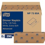TORK Recycled Dinner Napkins - 3 Ply - 1/8 Fold - 16.13" Width x 17" Length - White - Fiber - 290/Pack - 6 Pack TRKNP7380A