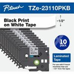 Brother TZe Label Tape - Rectangle - Thermal Transfer - Black on White - Water Resistant - Laminated - 10 / Pack BRTTZE23110PKB