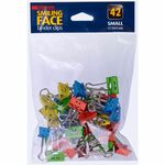 Officemate Smiling Face Binder Clips, Small, Asst Color, 42 Pcs - Small - 2.9" Length x 0.7" Width - 0.37" Size Capacity - Foldable, Removable Handle - Assorted, Green, Blue, Yellow, Red - Steel - 42 / Pack OIC31090