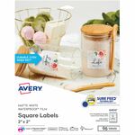 Avery&reg; Durable Waterproof Labels, 2" x 2" Square, 96 Total - Waterproof - x 2" Width x 2" Length - Full Sheet - Permanent Adhesive - Square - Inkjet, Laser - Matte - White - Film - 12 / Sheet - 8 Total Sheets - 96 Total Label(s) - For Label Printer -  AVE64510