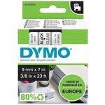 Dymo D1 Electronic Tape Cartridge - 3/8" Width x 23 ft Length - Rectangle - Thermal Transfer - Glossy - Black, Clear - Plastic - 1 Each DYMS0720670