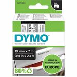 Dymo D1 Electronic Tape Cartridge - 3/4" Width x 23 ft Length - Rectangle - Thermal Transfer - Black, Clear - Plastic - 1 Each DYMS0720820