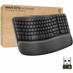 Logitech Wave Keys for Business Ergonomic Keyboard - Wireless Connectivity - Bluetooth - 5.1 - 32.81 ft - USB Type A Interface - Windows, Mac OS, ChromeOS - Computer - PC, Mac - AAA Battery Size Supported - Graphite LOG920012058