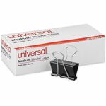 Universal Binder Clip - Medium - 1.3" Width - 0.63" Size Capacity - for School, Home, Office, Paper - Sturdy, Foldable - Black, Silver - Metal, Steel Wire - 12 / Dozen UNV10210