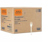 World Centric Compostable White Cutlery - Fork - Fork - Dishwasher Safe - Talc-filled Polylactic Acid (TPLA) - White - 50/Pack - 20 / Carton WORFOPS6