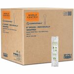 World Centric TPLA Wrapped Cutlery - Spoon - Cutlery Spoon - Dishwasher Safe - Talc-filled Polylactic Acid (TPLA) - Light Beige - 750 / Carton WORSPPSI