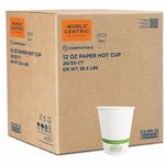 World Centric Compostable White Paper Hot Cups - 12 fl oz - White - Polylactic Acid (PLA) - Hot Drink, Coffee, Tea, Hot Chocolate, Cafe, Restaurant - 50/Pack - 20 / Carton WORCUPA12